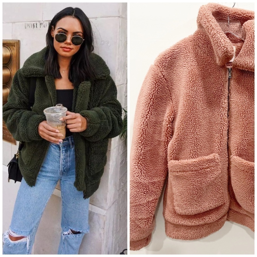 Elodie Faux Shearling Teddy Jacket Full Zip Large Pockets High Collar X-Small